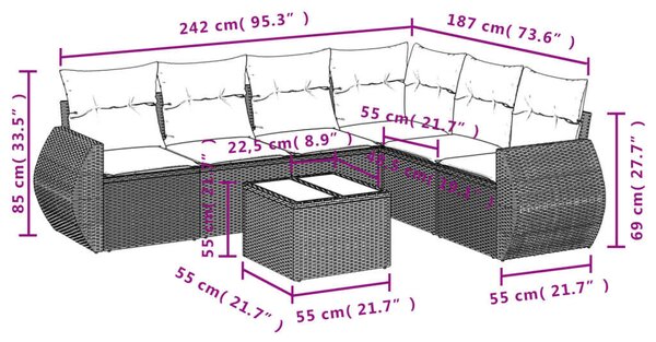 VidaXL Polyrattan Kerti Ülőgarnitúra - 7 részes - Bézs
