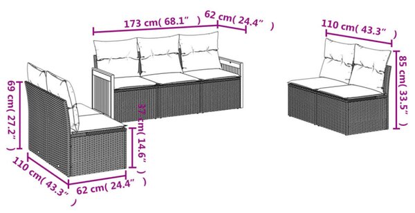 VidaXL Polyrattan Kerti Ülőgarnitúra - 7 részes - Bézs