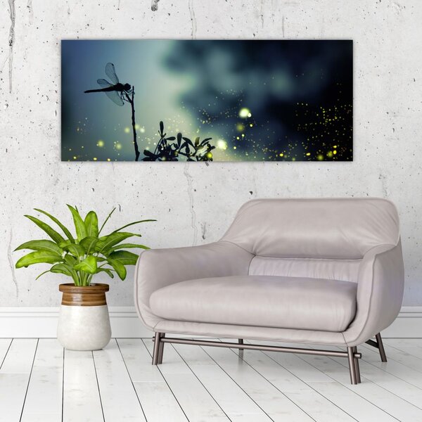 Kép - szitakötő a csillogó éjszakában (120x50 cm)