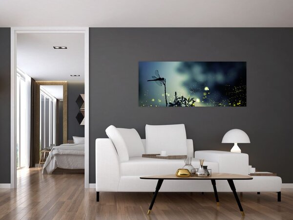 Kép - szitakötő a csillogó éjszakában (120x50 cm)