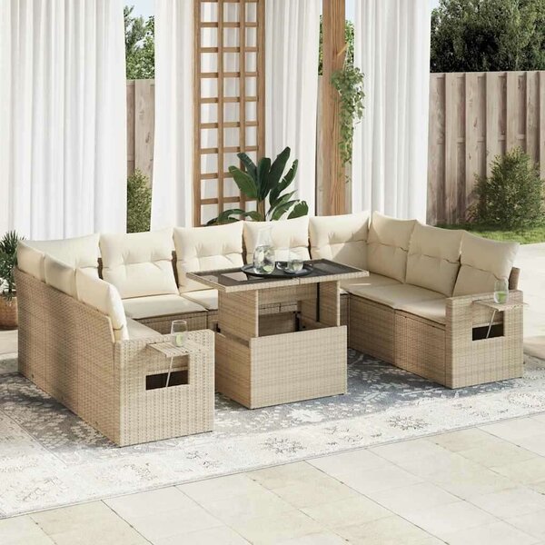 VidaXL 10 részes bézs polyrattan kerti ülőgarnitúra párnával