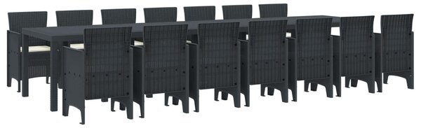 VidaXL 15 darabos kerti étkező szett párnákkal, antracit poly rattan