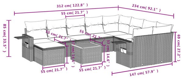 VidaXL 11 részes bézs polyrattan kerti ülőgarnitúra párnákkal