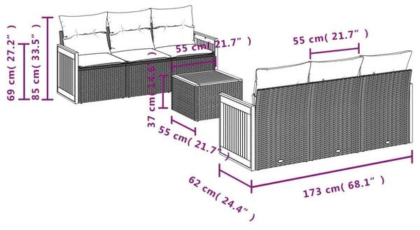 VidaXL 7 részes bézs polyrattan kerti ülőgarnitúra párnákkal