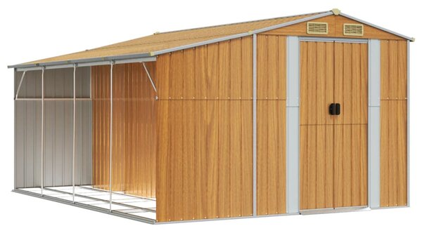 VidaXL világosbarna horganyzott acél kerti fészer 277 x 365,5 x 179 cm