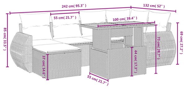 VidaXL Polyrattan Kerti Ülőgarnitúra - 7 részes - Fekete