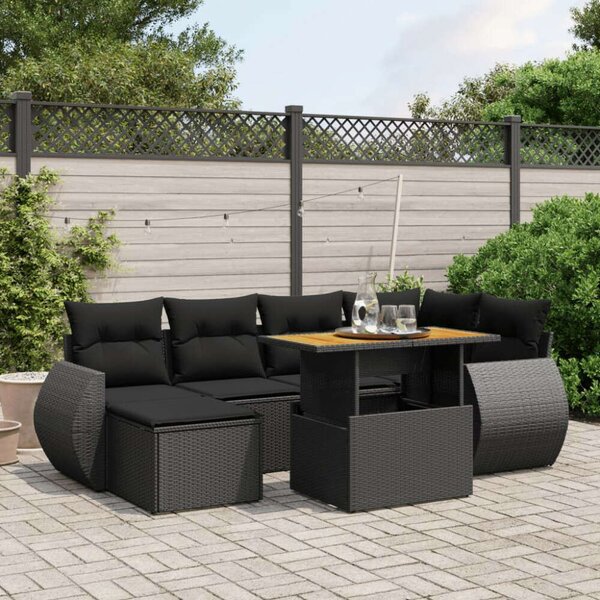 VidaXL Polyrattan Kerti Ülőgarnitúra - 7 részes - Fekete