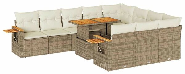 VidaXL 10 részes bézs polyrattan akácfa kerti ülőgarnitúra párnával