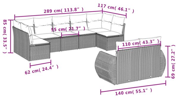 VidaXL Polyrattan Kerti Ülőgarnitúra - 9 részes - Bézs