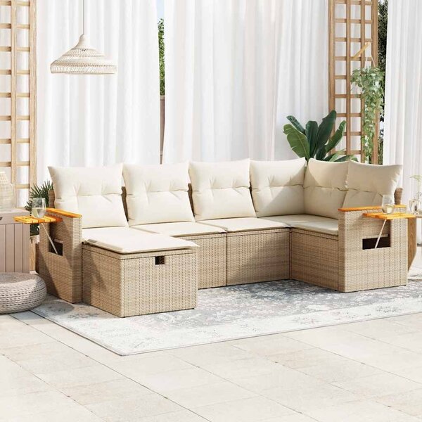 VidaXL 6 részes bézs polyrattan kerti ülőgarnitúra párnával