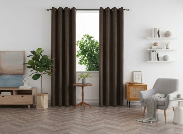 DUNES VELVET sötétítő függöny 140x250 cm, barna Felfüggesztés: Hullámos sínszalag