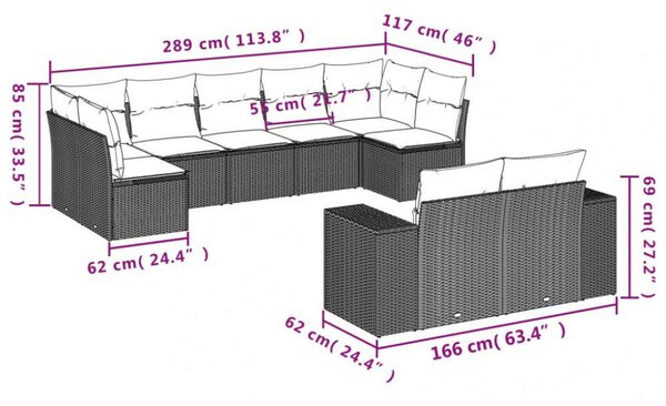 VidaXL Polyrattan Kerti Ülőgarnitúra - 9 részes - Bézs