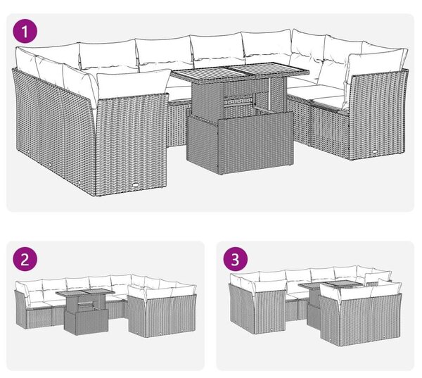 VidaXL 10 részes bézs polyrattan kerti ülőgarnitúra párnával