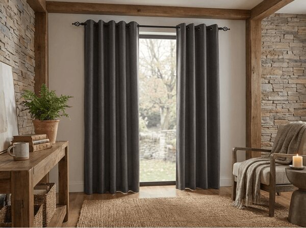DUNES VELVET sötétítő függöny 140×250 cm, sötétszürke Felfüggesztés: Fém gyűrűk