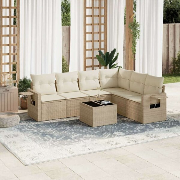 VidaXL Polyrattan Kerti Ülőgarnitúra - 7 részes - Bézs