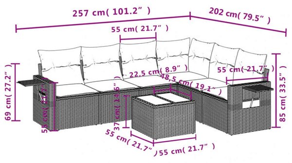 VidaXL Polyrattan Kerti Ülőgarnitúra - 7 részes - Bézs