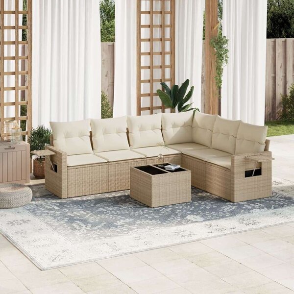 VidaXL Polyrattan Kerti Ülőgarnitúra - 7 részes - Bézs