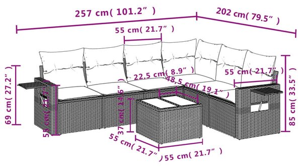 VidaXL Polyrattan Kerti Ülőgarnitúra - 7 részes - Bézs