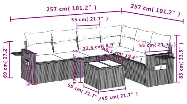 VidaXL Polyrattan Kerti Ülőgarnitúra - 7 részes - Bézs