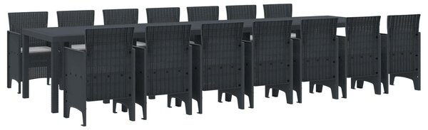 VidaXL 15 Darabos Kerti Étkező Szett Párnákkal Antracit Poli Rattan