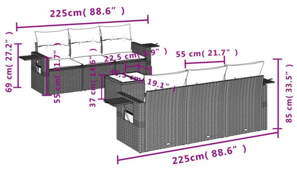 VidaXL Polyrattan Kerti Ülőgarnitúra - 7 részes - Bézs
