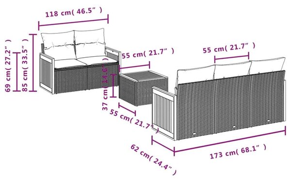 VidaXL 6 részes bézs polyrattan kerti ülőgarnitúra párnával