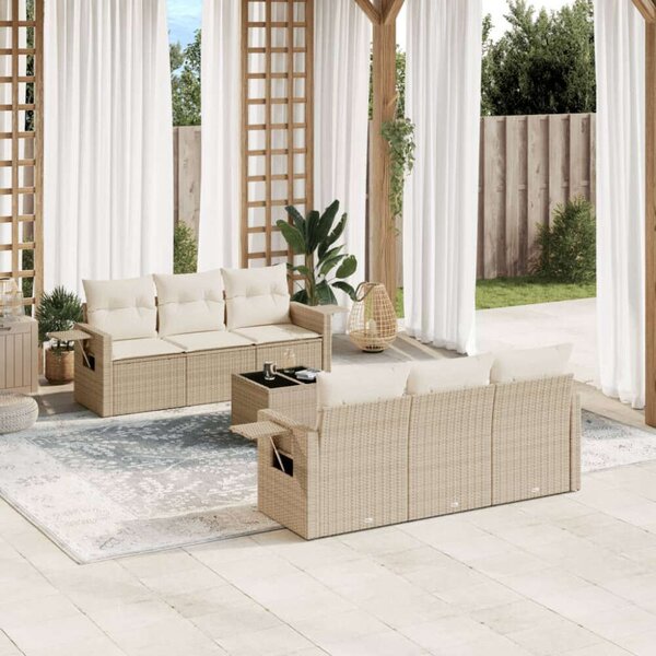 VidaXL Polyrattan Kerti Ülőgarnitúra - 7 részes - Bézs