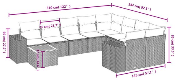 VidaXL Polyrattan Kerti Ülőgarnitúra - Bézs - 10 részes