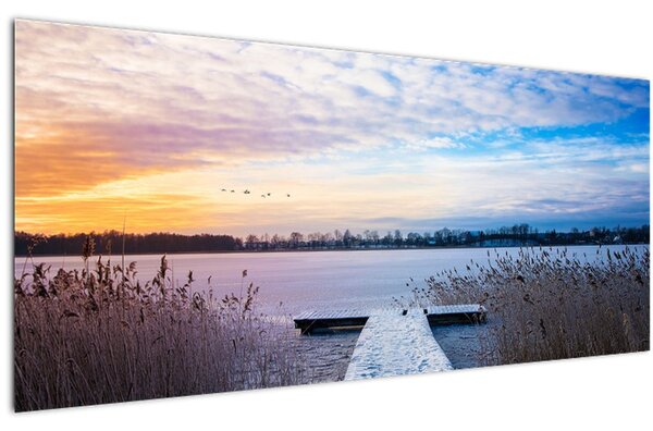 Kép - Befagyott tó, Ełk, Mazury, Lengyelország (120x50 cm)