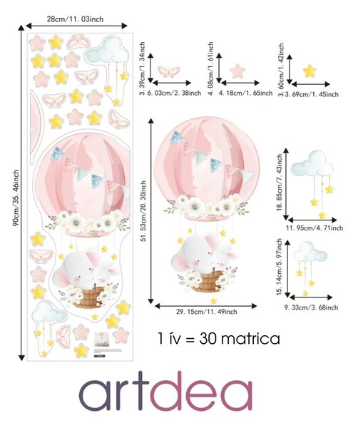 Elefántos Hőlégballon Falmatrica