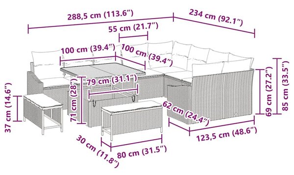 VidaXL Kerti Kanapé Szett párnával tárolóval 12 pcs Bézs Poli rattan