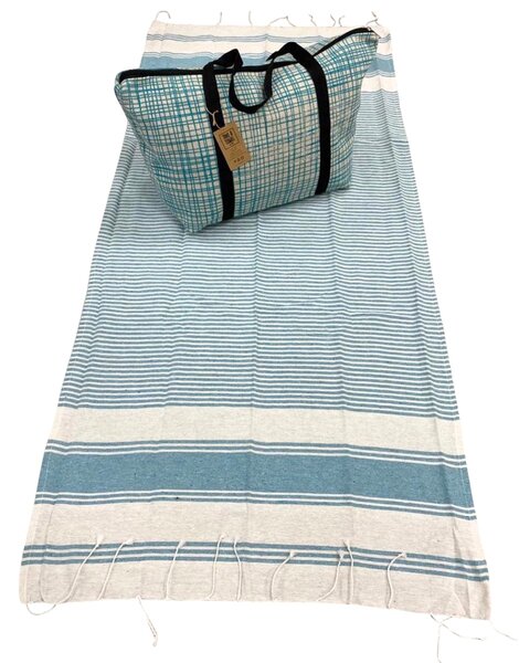HAMAM stílusos strandtáska szett + törölköző 75x150 cm, türkiz