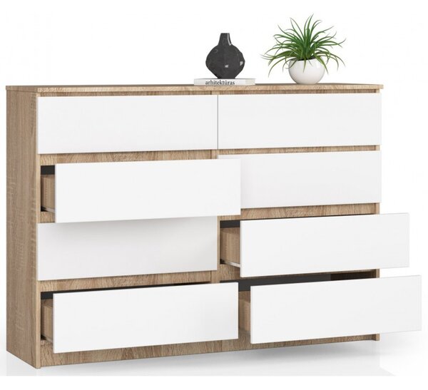 K140 8SZ komód, sonoma tölgy / fehér színben