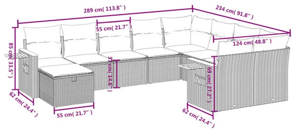 VidaXL Polyrattan Kerti Ülőgarnitúra - 10 részes - Bézs