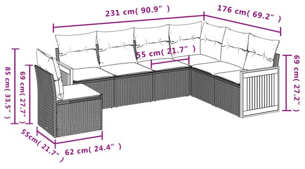 Polyrattan Kerti Ülőgarnitúra - 6 részes - Bézs