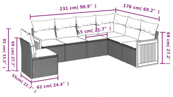Polyrattan Kerti Ülőgarnitúra - 6 részes - Bézs