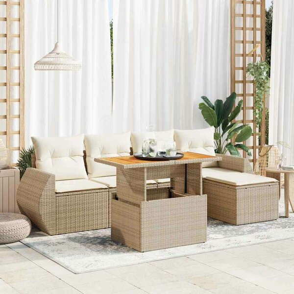 VidaXL 6 részes bézs polyrattan kerti ülőgarnitúra párnával