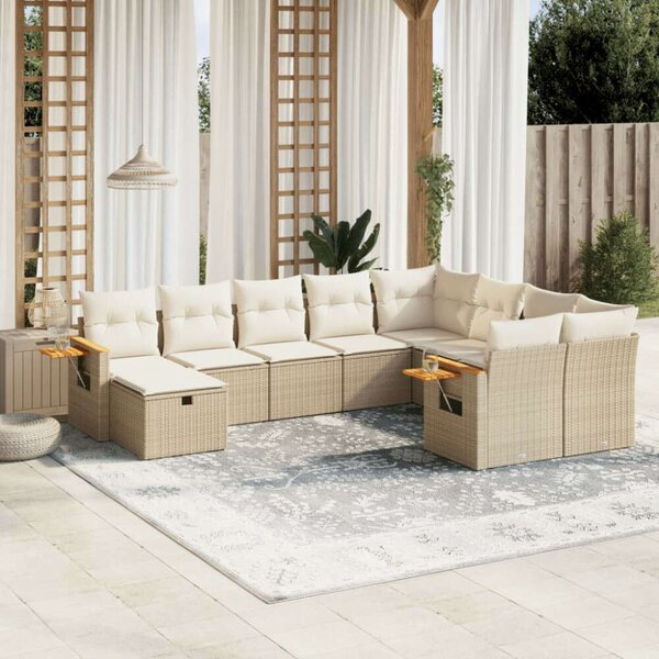 VidaXL Polyrattan Kerti Ülőgarnitúra - 10 részes - Bézs