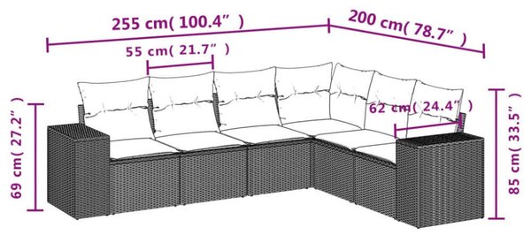 VidaXL Polyrattan Kerti Ülőgarnitúra - 6 részes - Bézs
