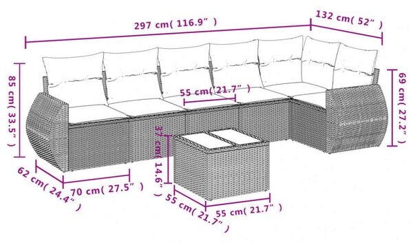 VidaXL Polyrattan Kerti Ülőgarnitúra - 7 részes - Bézs