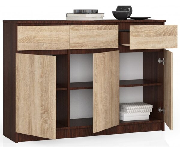 K140 3D3SZ komód, wenge / sonoma tölgy színben