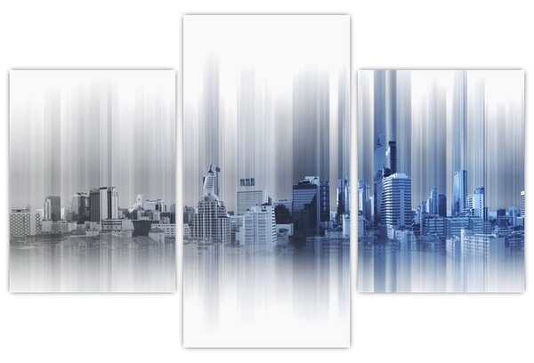 Kép - Panoráma a városra, kék-szürke (90x60 cm)
