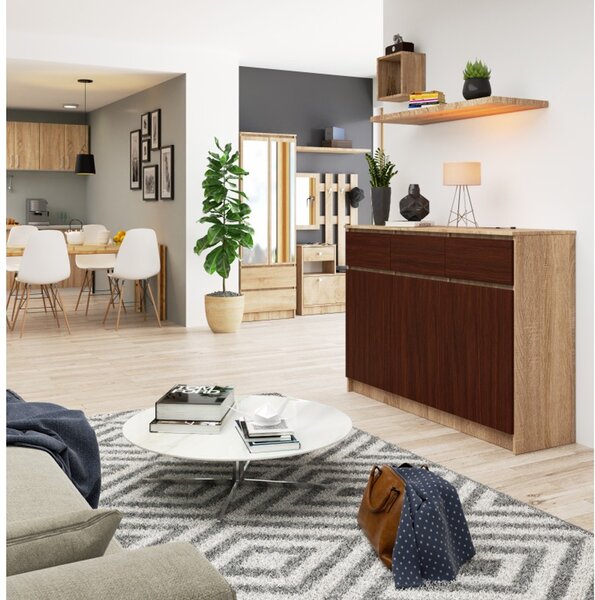 K140 3D3SZ komód, sonoma tölgy / wenge színben