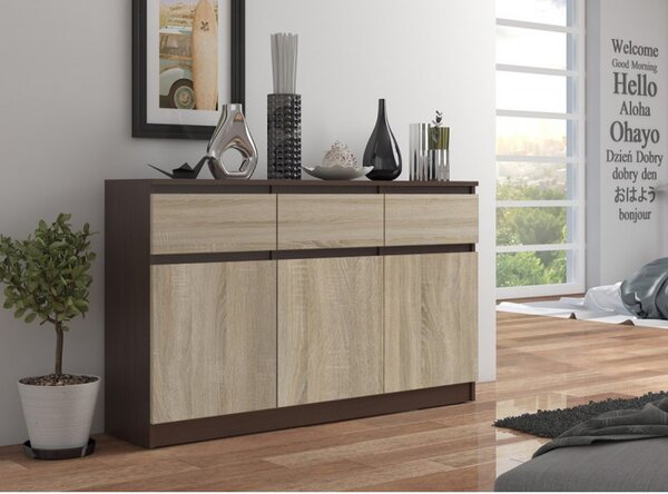 K140 3D3SZ komód, wenge / sonoma tölgy színben