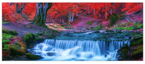 Kép Vízesés egy vörös erdőben (120x50 cm)