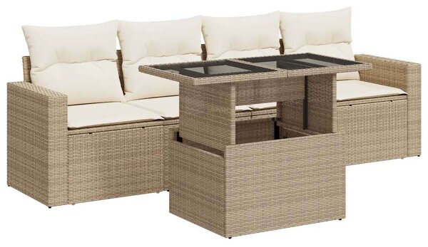VidaXL 5 részes bézs polyrattan kerti ülőgarnitúra párnákkal