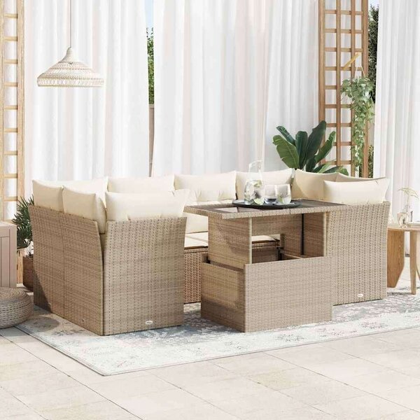 VidaXL Polyrattan Kerti Ülőgarnitúra - 7 részes - Bézs