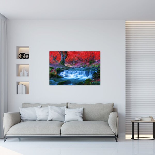 Kép Vízesés egy vörös erdőben (90x60 cm)