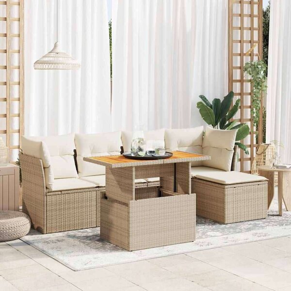 VidaXL 6 részes bézs polyrattan kerti ülőgarnitúra párnával