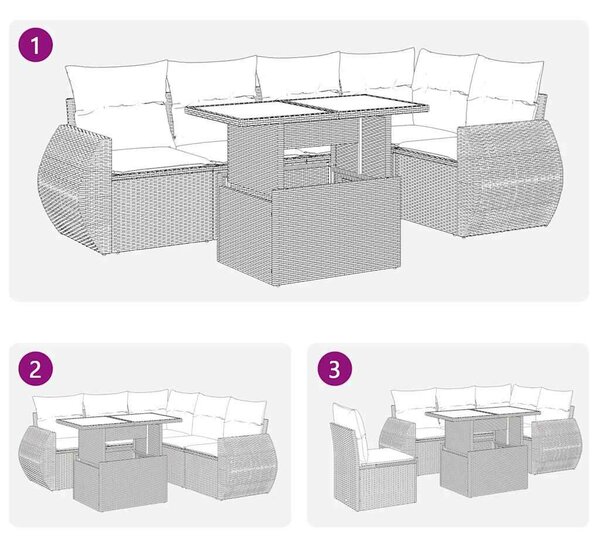 VidaXL 6 részes bézs polyrattan kerti ülőgarnitúra párnával